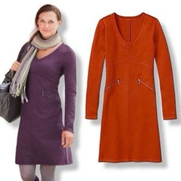 Athena Dress long sleeve Celebration zippers pockets V neck pullover orange Var - Picture 3 of 16